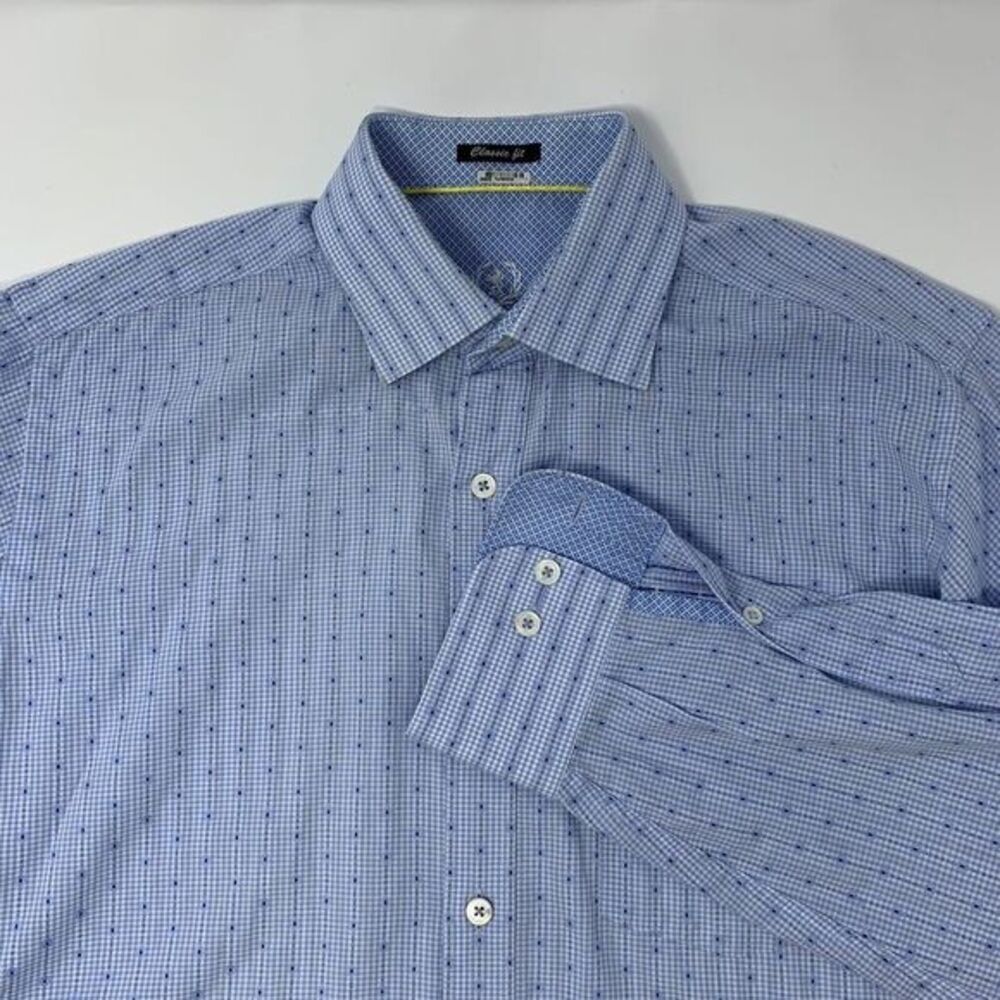 Bugatchi Uomo Men's‎ Dress Shirt Size M Classic Fit Light Blue Stripe